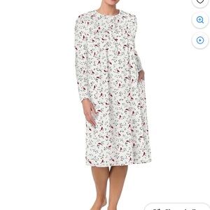Aria Woman’s Long Sleeve Stretch Velour Nightgown Cardinal Bird Print Small